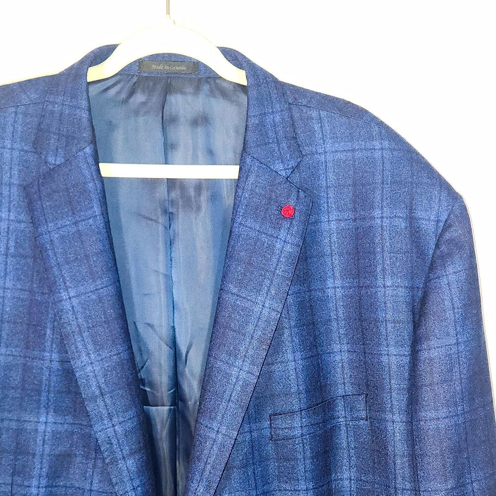 TailoRED Loro Piana & Co Blue Plaid Wool Suit Jacket Blazer Size 56L